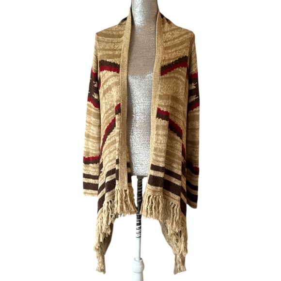 Ralph Lauren Ortega Southwestern Camel Muti Linen Blend Fringe Cardigan Size S/M - Picture 10 of 16